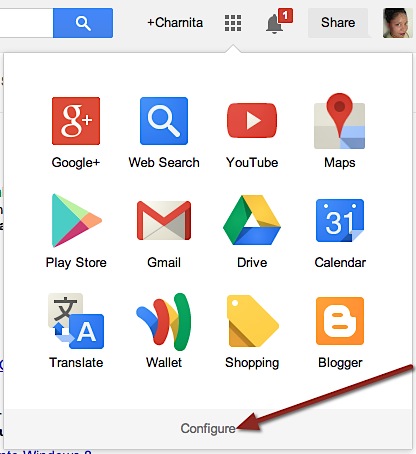 The Google App Launcher is now 3x4 with a configure link.