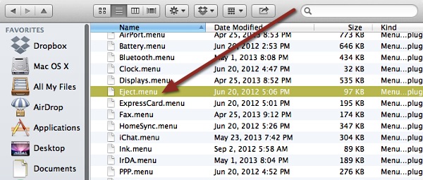 Double click the Eject.menu option.