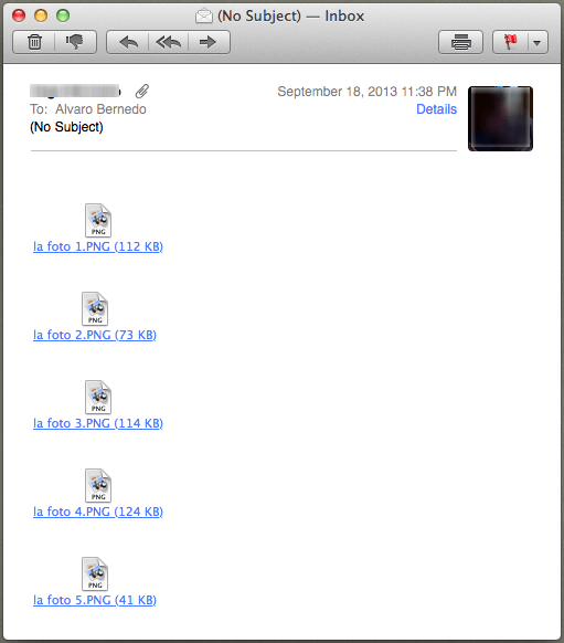 This is Mail in Mac OS X with attachment previews disabled.