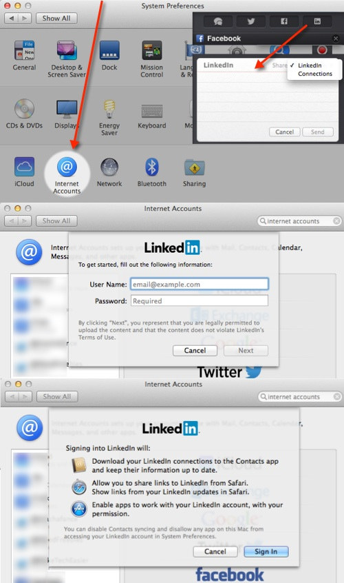 Follow these steps to add your LinkedIn account to the Notification Center in OS X Mavericks.