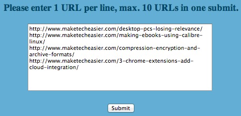 Enter one URL per line at UrlExt.net.