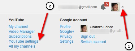 Click on the arrow next to your picture and click YouTube settings. Click on the arrow next to your picture and click YouTube settings.