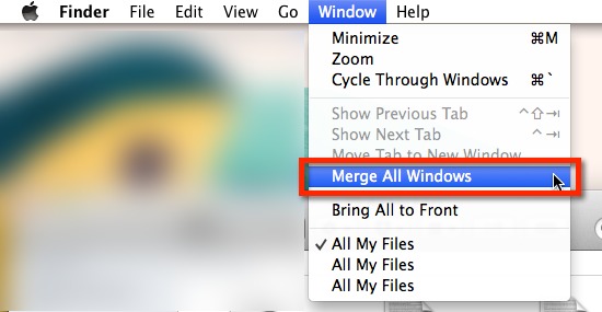 You can merge multiple Finder windows from the 'Window' menu.