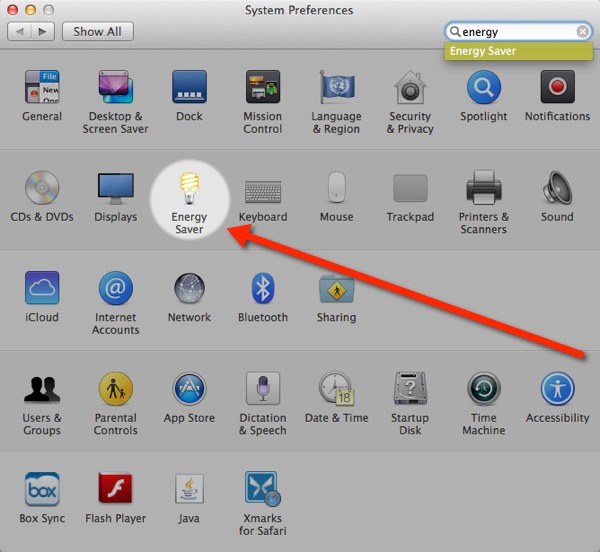 Click on Energy Saver in System Preferences.