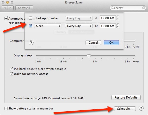 There are two scheduling options for your Mac.