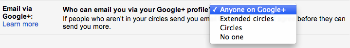 Gmail lets you choose the Google+ users that can email you.