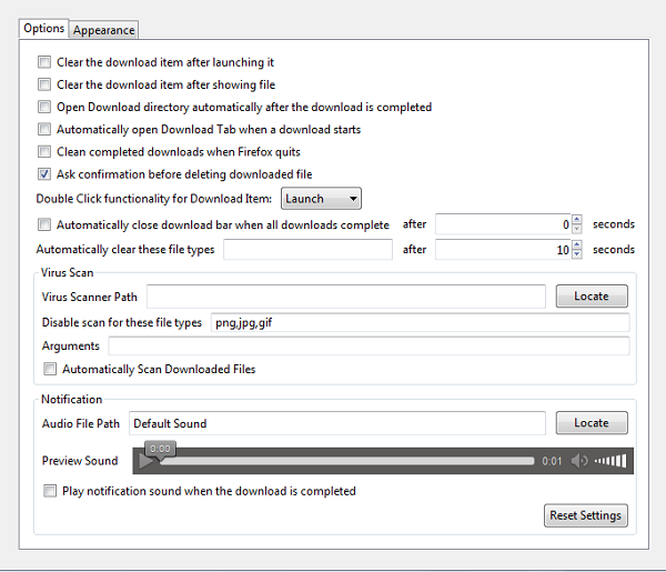 download status bar - options