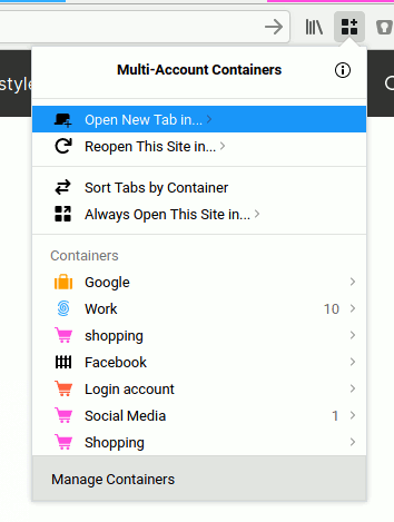 Firefox Containers Popup