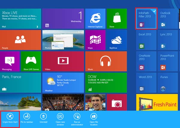 Remove Pre-installed Programs Windows 8 - Unpin app
