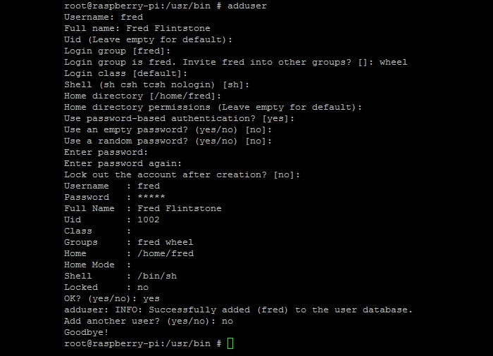 freebsd on raspberry pi - adduser