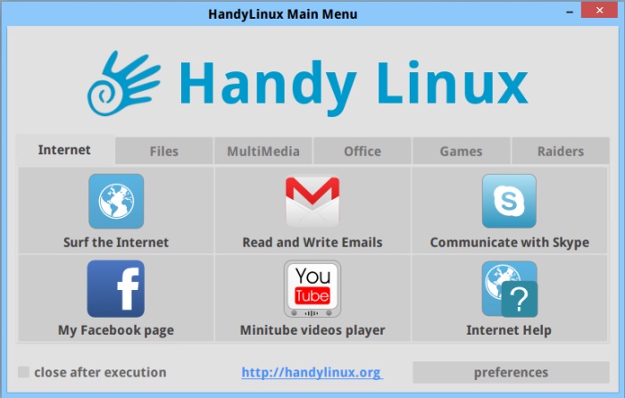 Handy Linux-mainmenu
