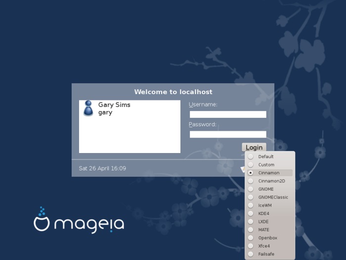 Mageia select desktop at login