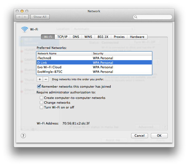 Manage WiFi Networks - Drag Networks