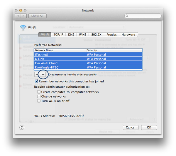 Manage WiFi Networks - Remove networks