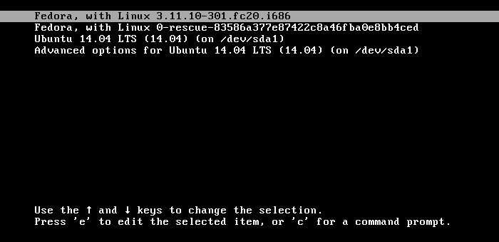 ubuntu and fedora - boot menu