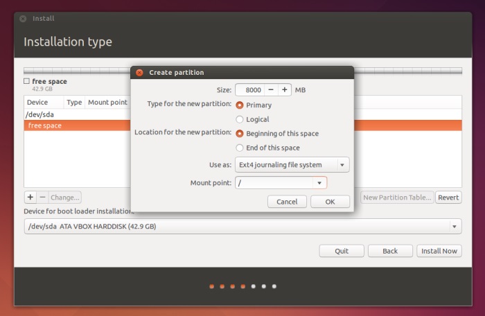 ubuntu and fedora - create partition