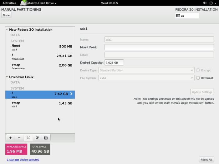 ubuntu and fedora - fedora partitions