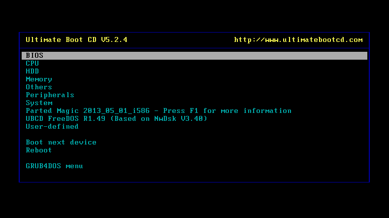 Ultimate Boot CD in action. Ultimate Boot CD in action.
