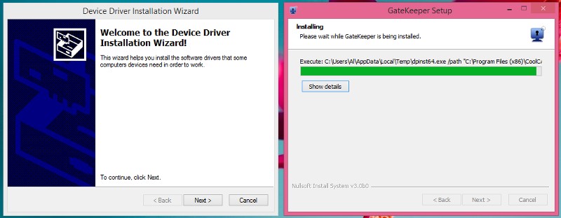 A few dialogue windows will pop up during installation of GateKeeper.