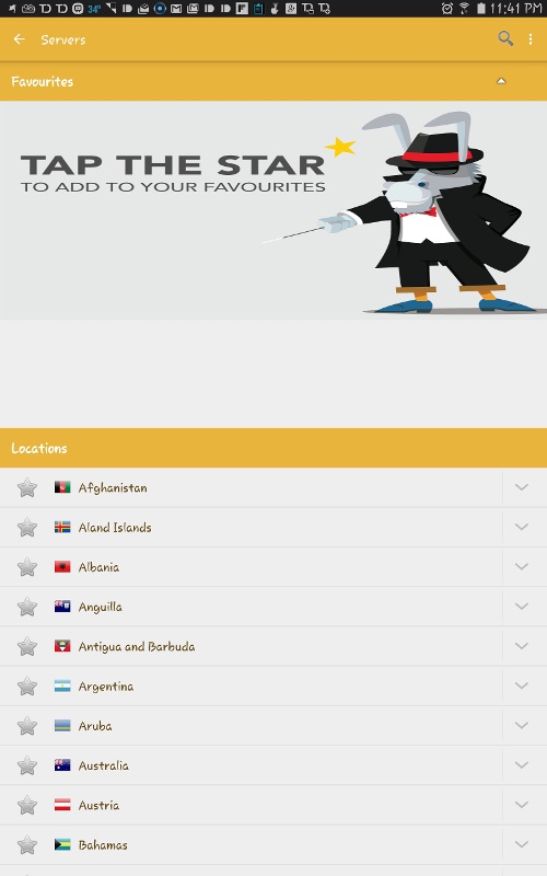 HideMyAss for Android server selection.