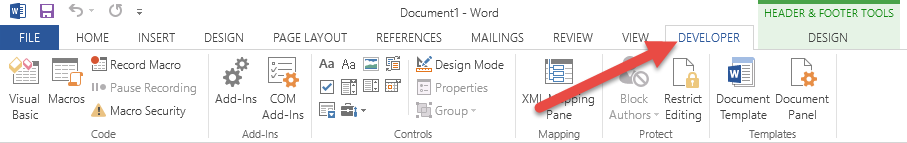 word-developer-tab