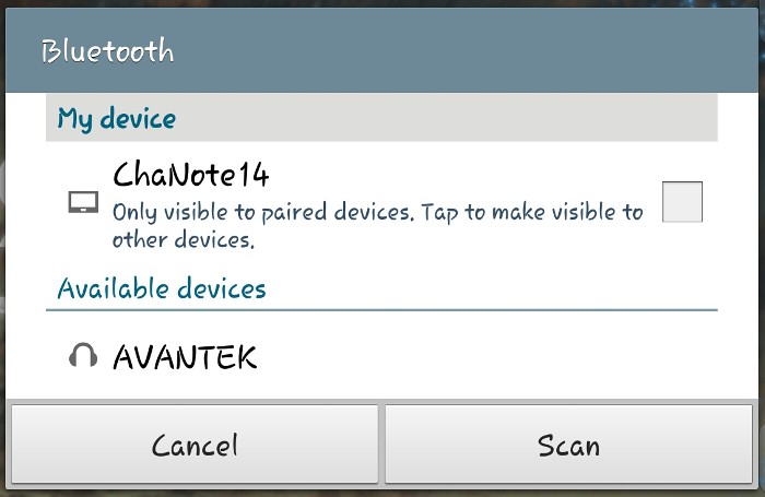 AVANTEK Bluetooth headset pairing on Android.
