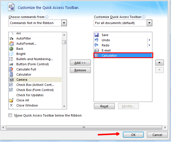 Calculator add to auick access toolbar Calculator add to auick access toolbar