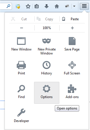 Options in Mozilla Firefox Options in Mozilla Firefox