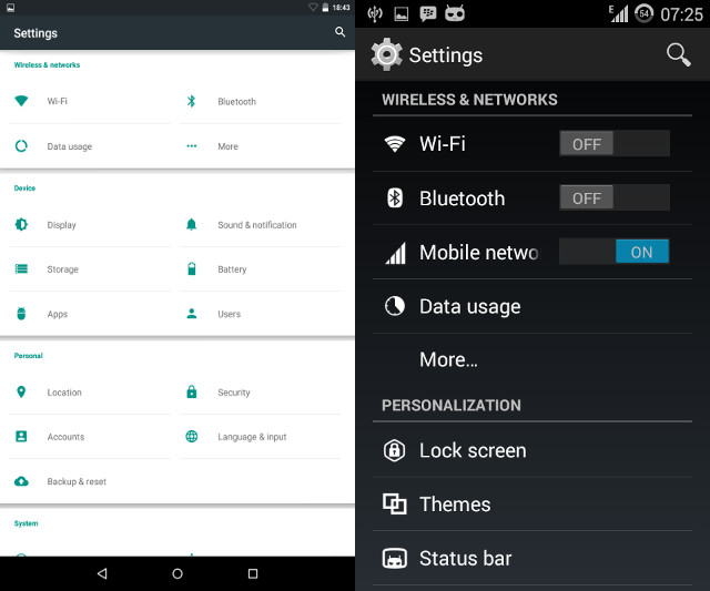 Lollipop vs Kitkat - Settings