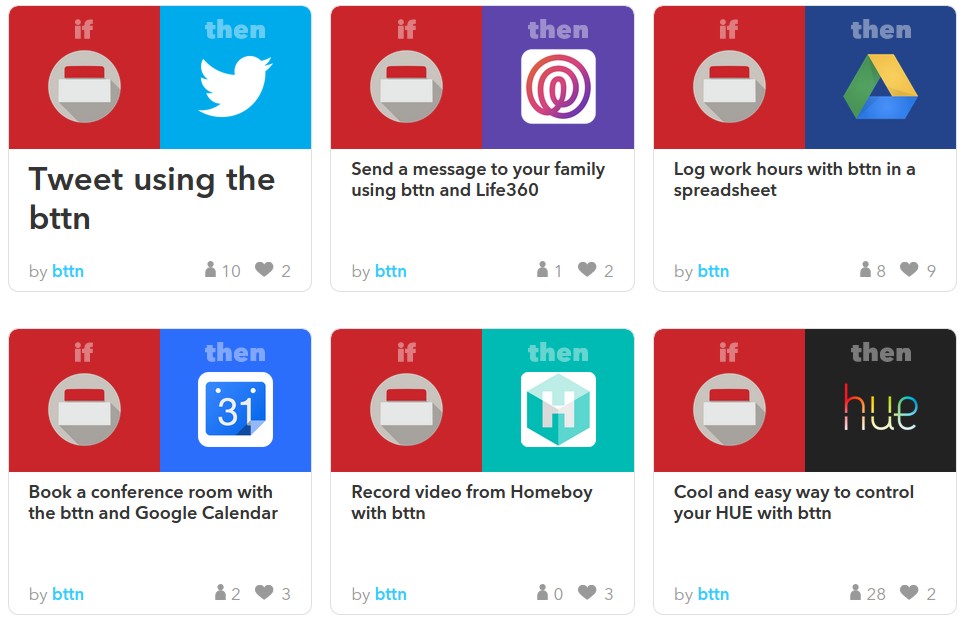 Popular IFTTT recipes for the Bttn channel.