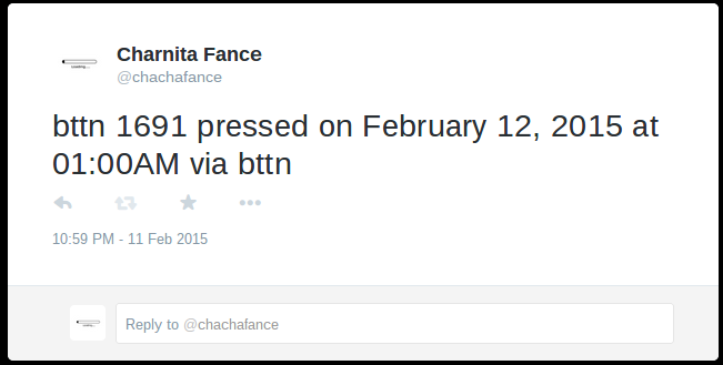 A tweet sent out via the Bttn and IFTTT.