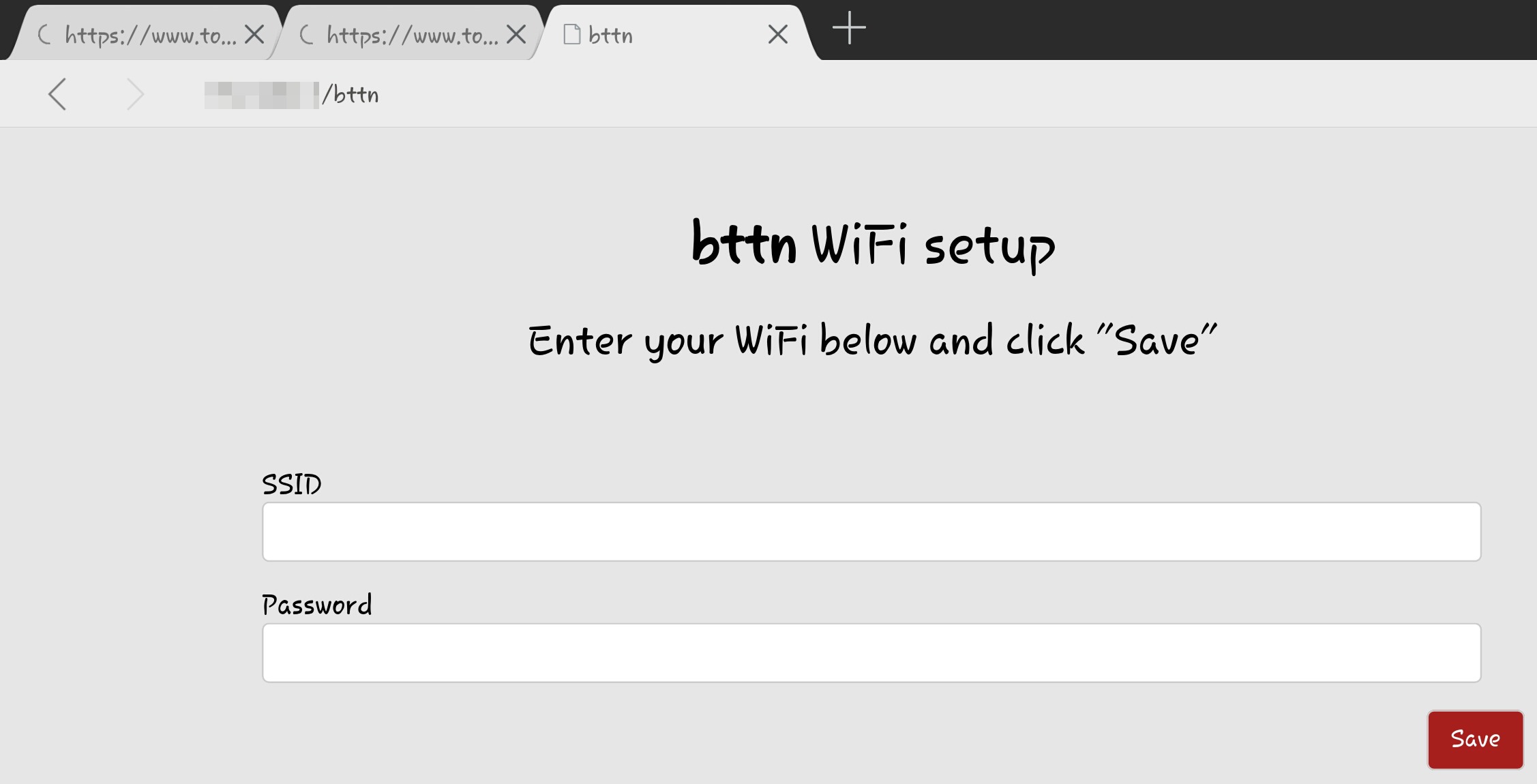 Bttn WiFi setup in mobile browser.