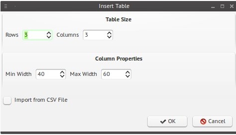 Insert a table in CherryTree.