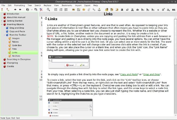 CherryTree main window.