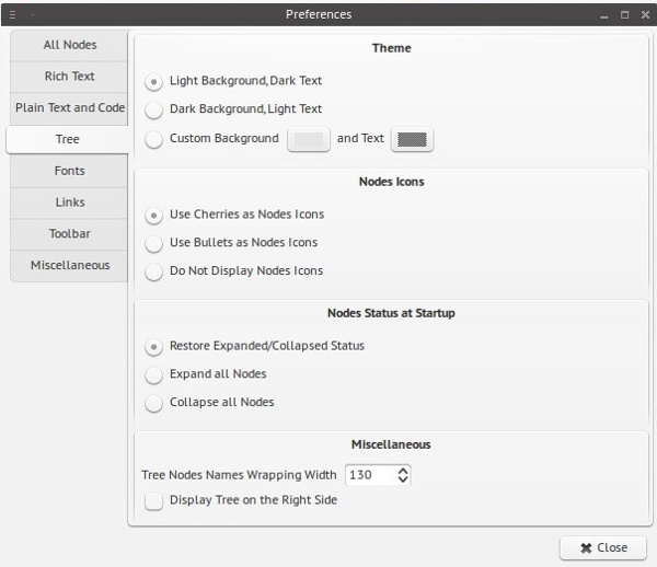 The Preferences dialog lets you change fonts and background colors.