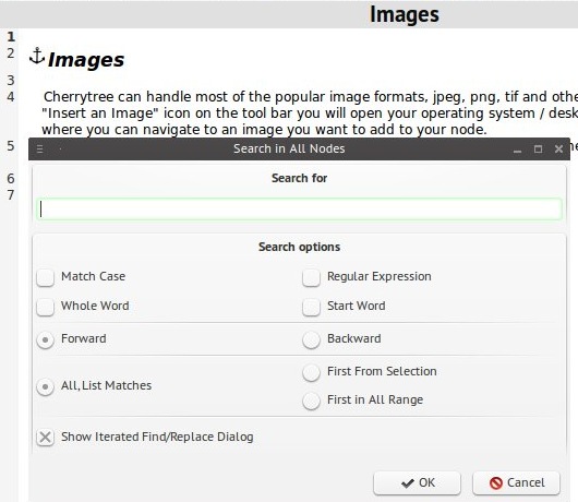 Search the contents of all notes.