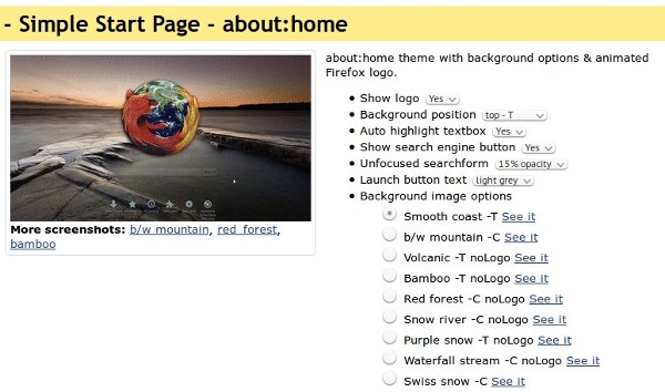 Simple Start Page: about:home theme. Simple Start Page: about:home theme.