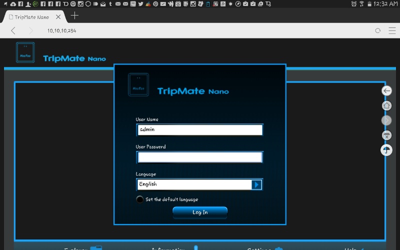 The admin setup page for the HooToo TripMate Nano.