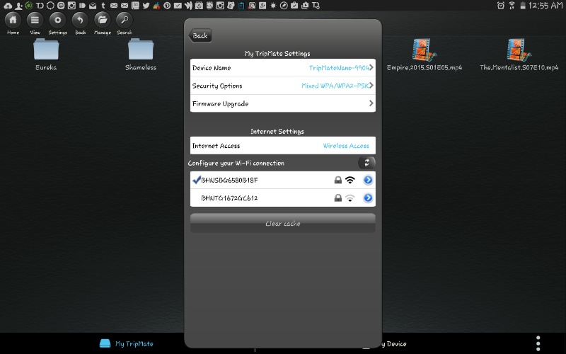 The TripMate Nano mobile app settings.