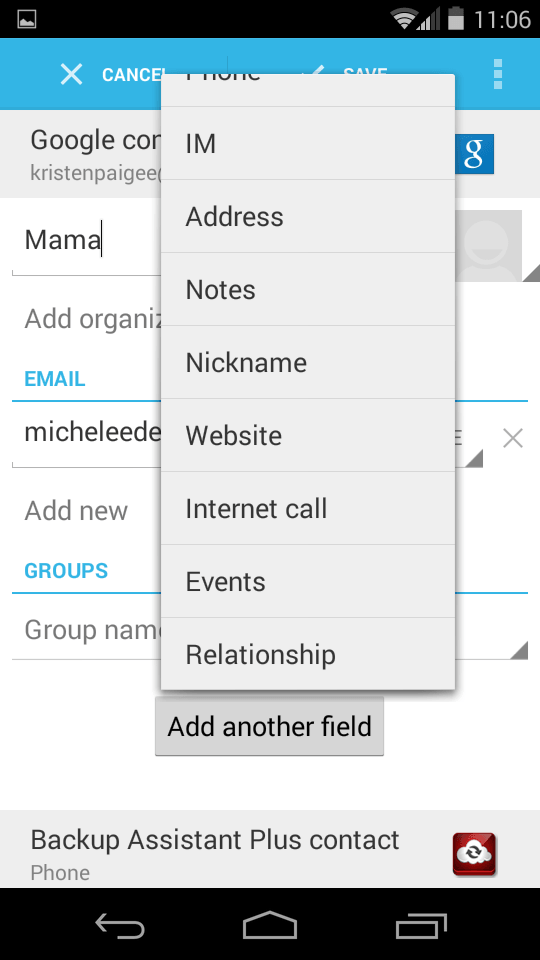 Add a contact specific special event.