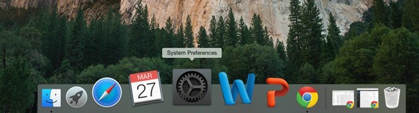 OS X Dock - System Preferences selected.