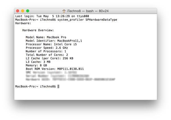 Where to obtain your Mac's Model Identifier via Terminal.