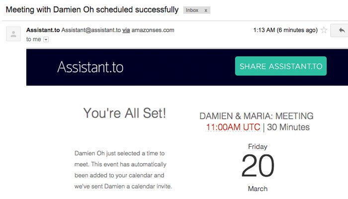 Assistant.to will remind you and the recipient of your meeting. Assistant.to will remind you and the recipient of your meeting.