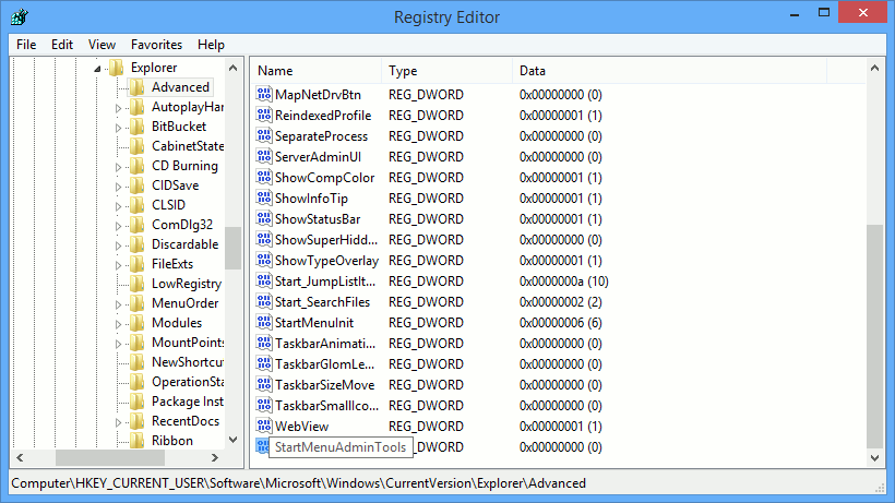 Double-click on the value 'StartMenuAdminTools.'