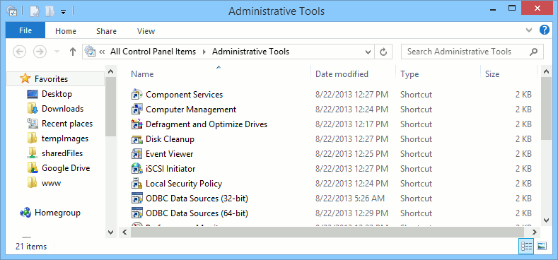 The Windows Administrative Tools window.