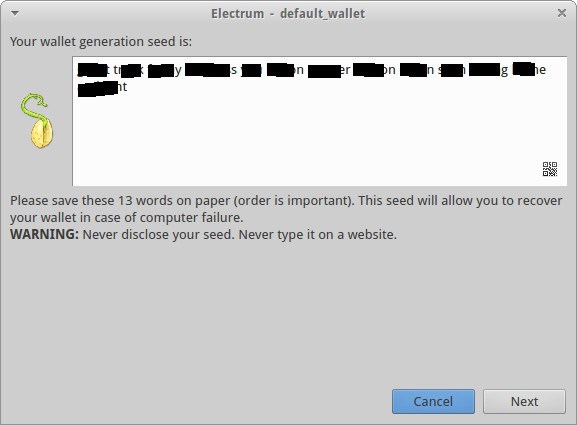 A seed is generated for your wallet.