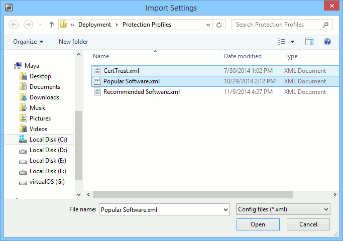Select the file 'Popular Software.xml.' Select the file 'Popular Software.xml.'