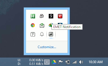 EMET will sit quietly in the taskbar.