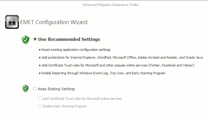 Select the option 'Use Recommended Settings.' Select the option 'Use Recommended Settings.'