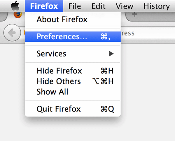 Click on 'Firefox' in the top-left corner followed by 'Preferences....'